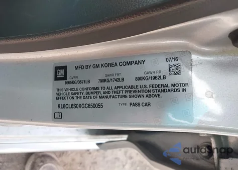 2016 Chevrolet Spark Ev 2Lt from USA, damaged, VIN KL8CL6S0XGC650055